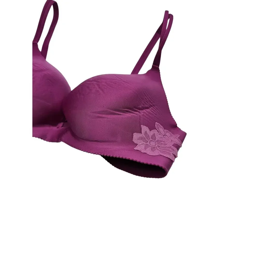 Victorias Secret Angels Secret Embrace Sz 34D No Wire Bra Purple Floral Sides - Picture 2 of 5